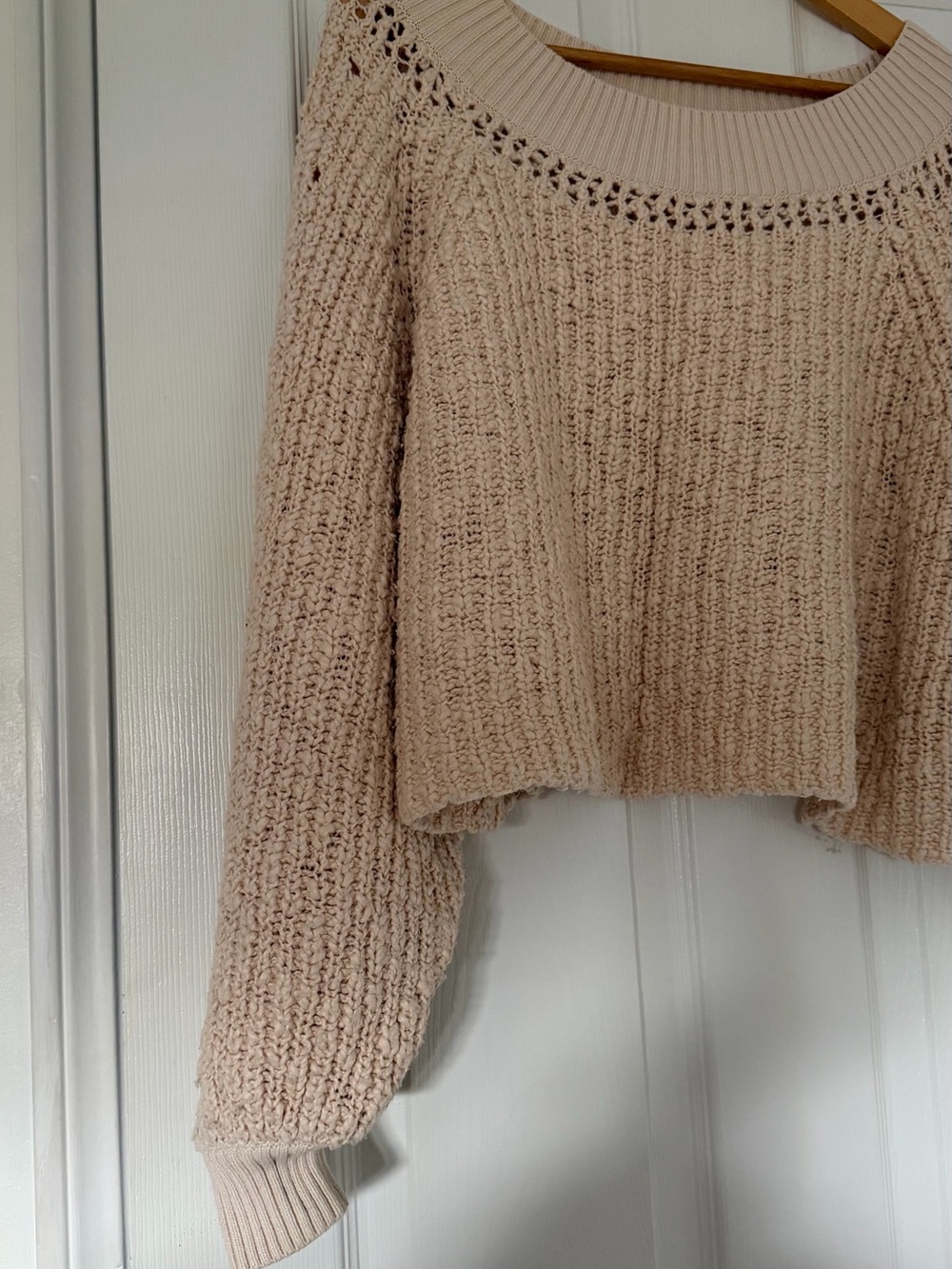 Free People Off-the-Shoulder Chunky Knit Sweater in Blush - Picture 4 of 7